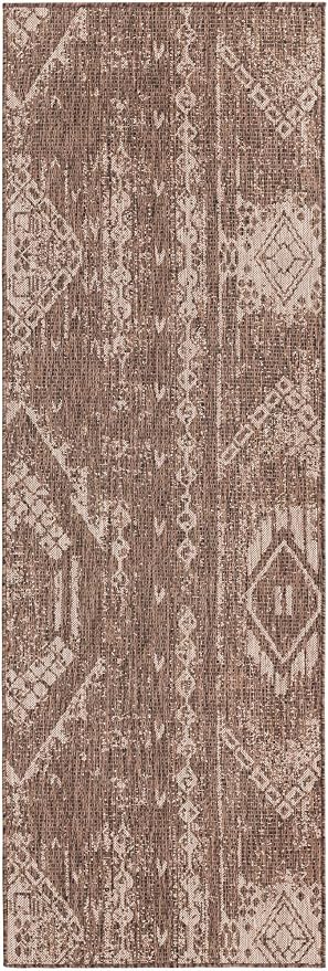 Unique Loom Outdoor Bohemian Collection Area Rug - Anthro (2' 7" x 8' Runner, Brown/ Ivory)