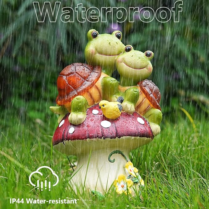 Solar Light Turtle Garden Statue, Turtle on Mushroom Figurine Lovely Tortoise Garden Statue with 5 LED Lights for Patio, Balcony, Yard, Housewarming, Gifts for Mom, Outdoor Lawn Decorations Mother Day