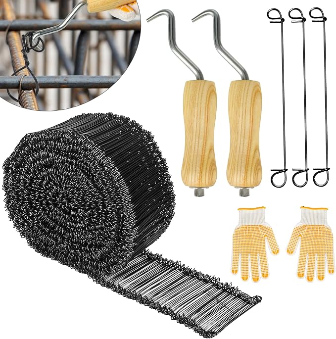 2000pcs Rebar Wire Bar Ties, 6" Double Loop, 16 Gauge - Reinforcing Steel Bar Ties with Wooden Grip Handle for Concrete Construction