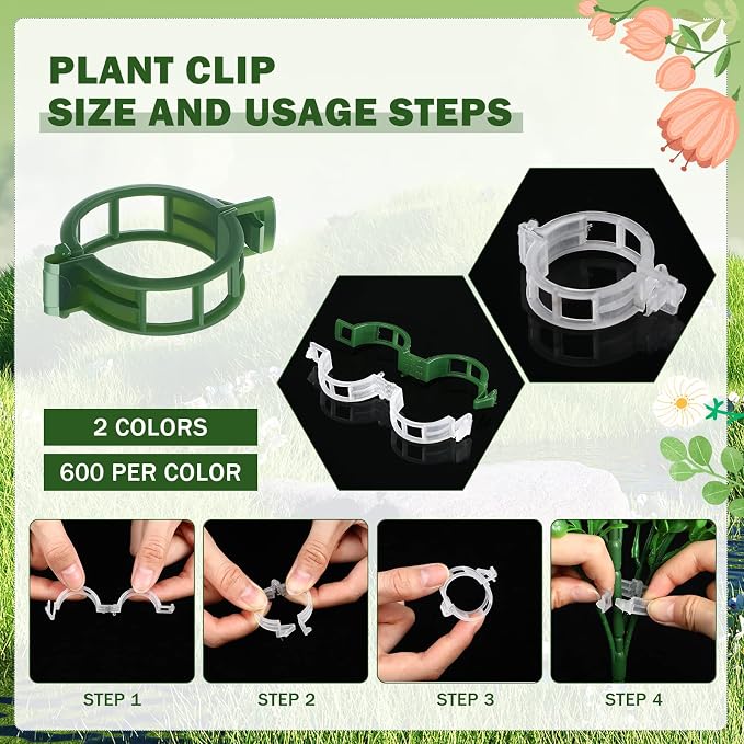 Vesici 1200 Pcs Plant Support Clips Tomato Vine Clips Grape Vine Garden Clips for Climbing Trellis Flower Crop Orchid Vegetable to Grow Upright and Make Healthier, Green and White