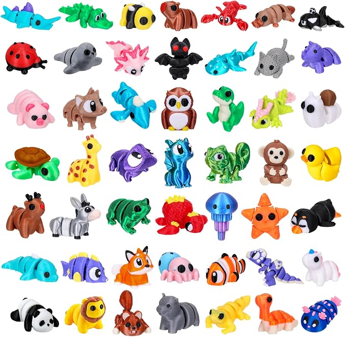 ywevyezc 52 Pcs 3D Printed Animals Set, Flexible Articulated Mini Sea Animal Figurines Fidget Toy Desk Pets, Ideal for Party Favors Birthday Gifts Office Desktop Home Decor