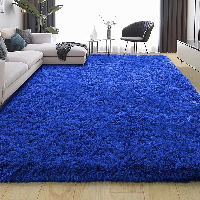 10x14 Large Fluffy Area Rugs for Living Room, Royal Blue | Upgrade Non-slip, Washable, Flame Resistant, High Pile Big Shag Rug Plush Carpet for Bedroom Kids Room Dorm Home Decor