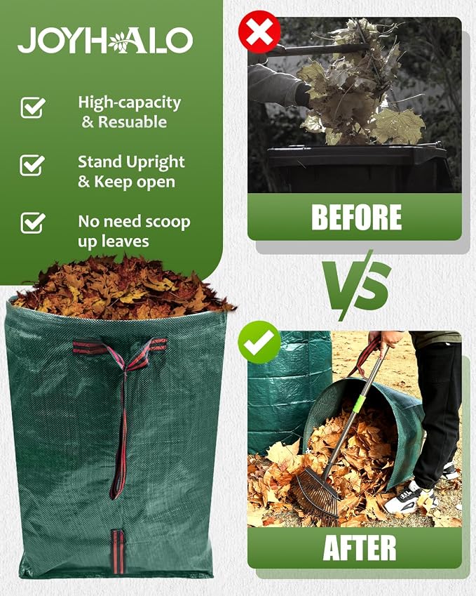 2 Pack 40 Gallon Dustpan-Type Garden Bags for Yard Debris | Dustpan-Type Garden Bag, Heavy Duty, For Collecting Leaves Grass Clippings, Garden Waste Container, Outdoor Debris Clean Up