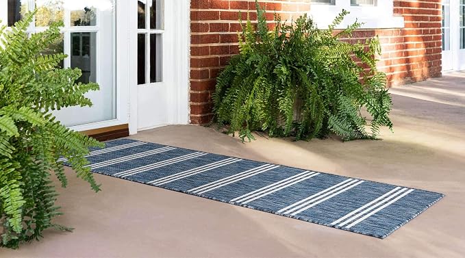 Unique Loom Outdoor Collection Area Rug - Anguilla (2' x 6' 1" Runner, Blue/ Ivory)