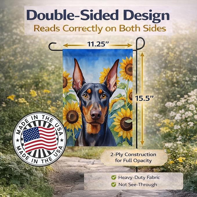 Caroline's Treasures DAC6068GF Doberman Pinscher in Sunflowers Garden Flag Mailbox Flag Decorative Yard Flag Banner Outside Patio Artwork Yard Flower Beds, Garden Size, Multicolor