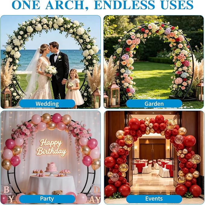 Round Garden Arch Trellis for Climbing Plants Outdoor, Metal Garden Arbor, Decorative Arch Frame for Garden, Events & Parties, Suitable for Backdrop and Balloon Decorations (Round)