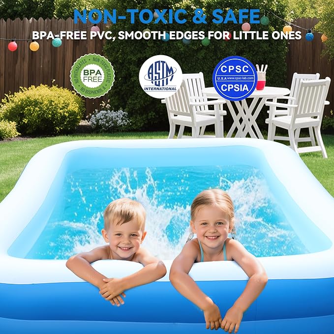 Large Inflatable Pool for Kid and Adult, 120"x70"x22" Blow Up Pool Backyard | Oversized Thickened Durable, Outdoor, Garden, Summer Water Party