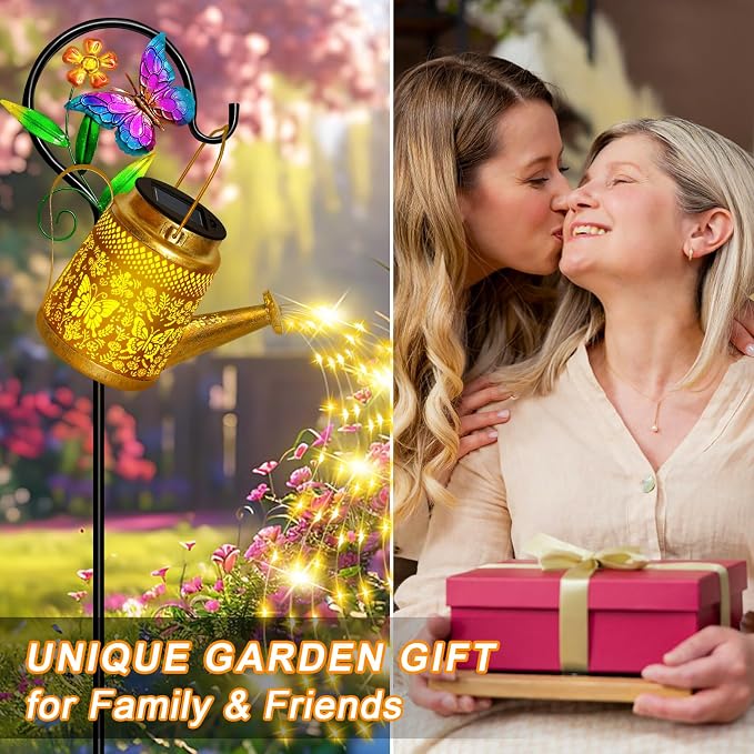 Butterfly Solar Watering Can Lights, Outdoor Waterproof Garden Lanterns with Shepherd Hook, Solar Garden Decor for Yard Outdoor Landscape Pathway, Gift for Women Mom Grandma Mothers Day Gifts, 2 Pack
