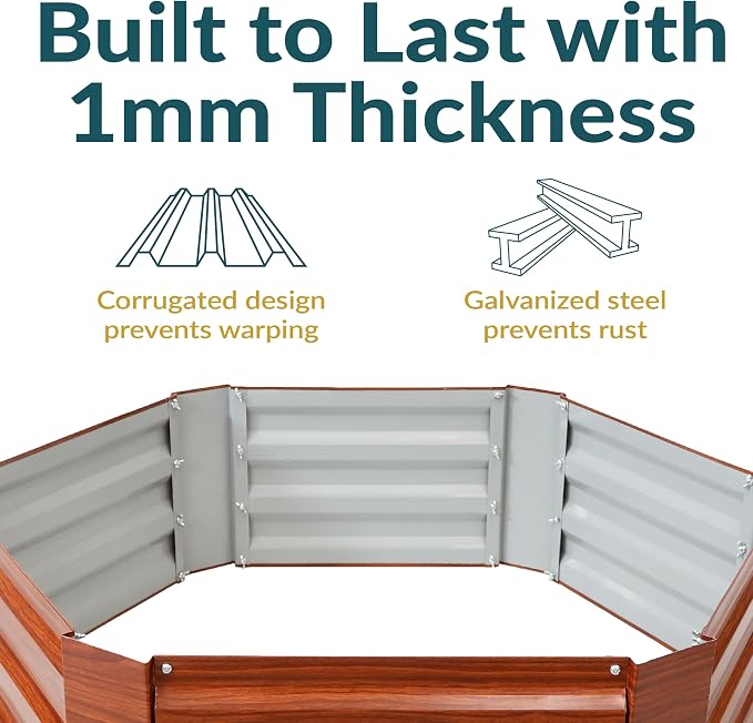 Sunnydaze Galvanized Raised Garden Bed Kit - 4x3x1 ft Outdoor Raised Garden Bed - Metal Planter Box for Vegetables, Flowers, Herbs - Woodgrain - Hexagon