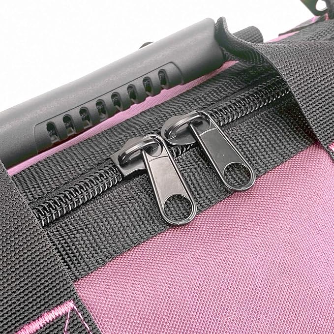 16-inch for women purple tool box Non-slip feet adjustable shoulder strap 14 functional insert pockets,large capacity Men's heavy-duty toolbox,for electricians, carpentry,gardening (Pink)