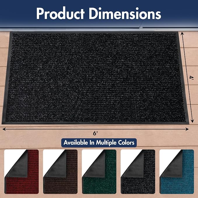 Notrax 109 Industrial Door Mat, 4' x 6' Large Entrance Mat, Heavy Duty Commercial Rugs for Entryway, Welcome Lobbies, Garage, and Mudroom, Made in the USA, Charcoal Black, Brush Step 109S0046CH
