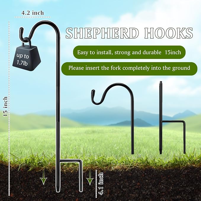 1 Pcs 15 Inch Shepherds Hook for Outdoor Adjustable Bird Feeder Pole Metal Steel Shepard Hooks for Hummingbird Stand Feeder Pole for Garden Plant, Lantern, Hanging Wedding Decor