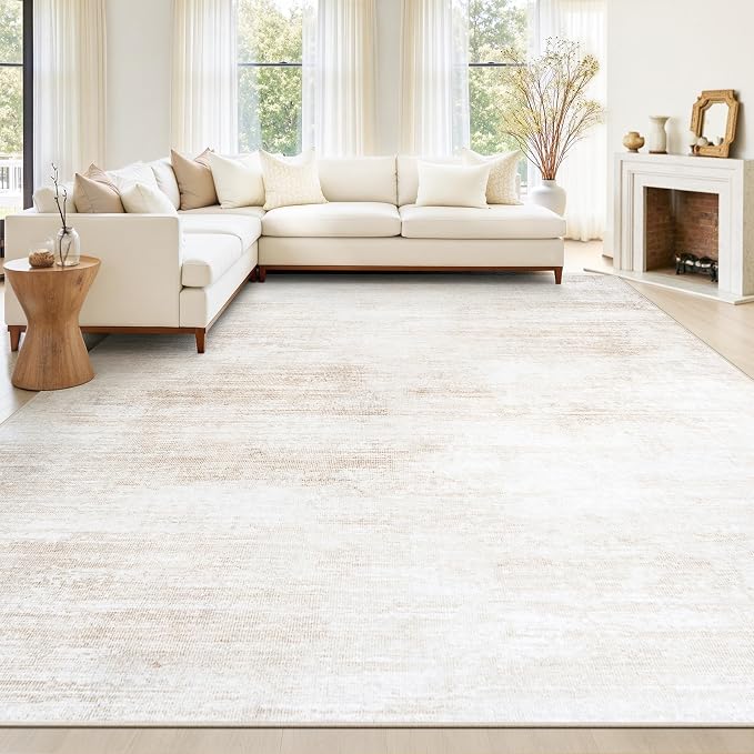Tosuoka Area Rugs 9x12 Living Room, Washable Abstract Large Rug Beige | Bedroom Rug, Ultra Soft, Neutral, Cream, Non-Slip, Low-Pile, Modern, Indoor Carpet for Nursery Dining Room Office Home