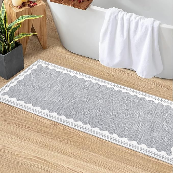 2x6 Scalloped Runners Grey Washable Hallways Bedroom Rug | Solid Non Slip Scalloped Bath Runner, Rugs for Bedroom Girls, Rugs for Kitchen Floor Soft Dorm Nursery Carpet for Bedside