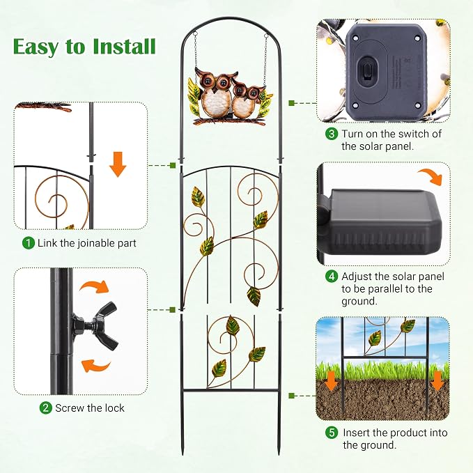 Metal Trellis for Spring,Voumsil Owl Plant Trellis with Solar Lght,for Climbing Plants Outdoor,Garden Decorations Outdoor,Spring Garden Decor,Court Yard,Balcony