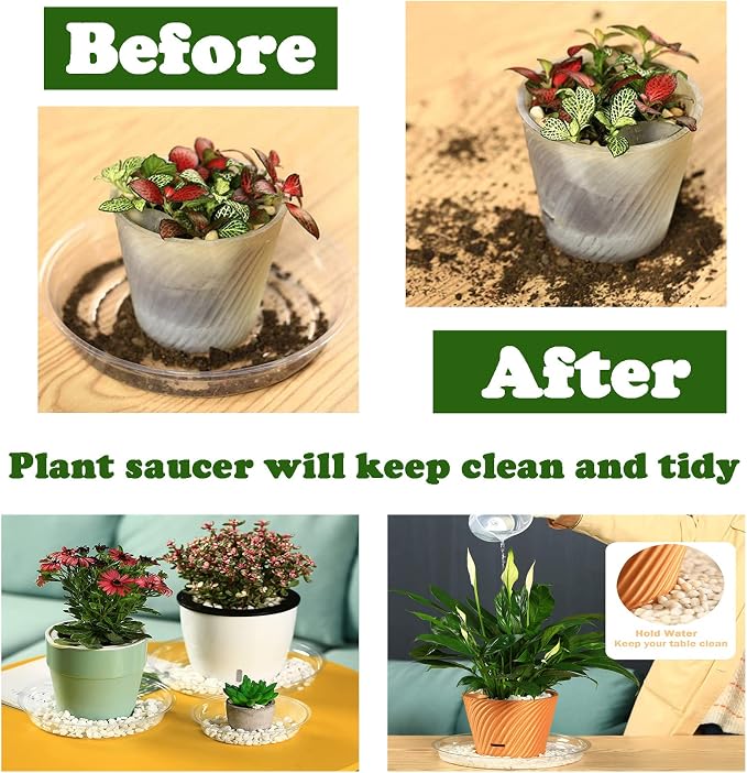 20 Packs 8 Inches Clear Plant Saucers for Indoor Outdoor Use Heavy Duty Plastic Plant Trays for Planter Bulk Flower Pot Drip Trays to Catch Water, 4 to 20 Inch, Round Transparent