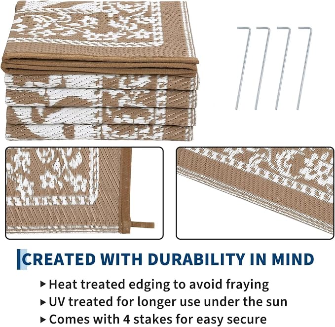 Garvee Outdoor Rug 5x8, Waterproof Reversible Foldable Plastic Straw Rug, Botanical cottagecore Outdoor Rugs Patio Camping RV Carpet for Deck Camper Porch Balcony Backyard Picnic Beach Coffee