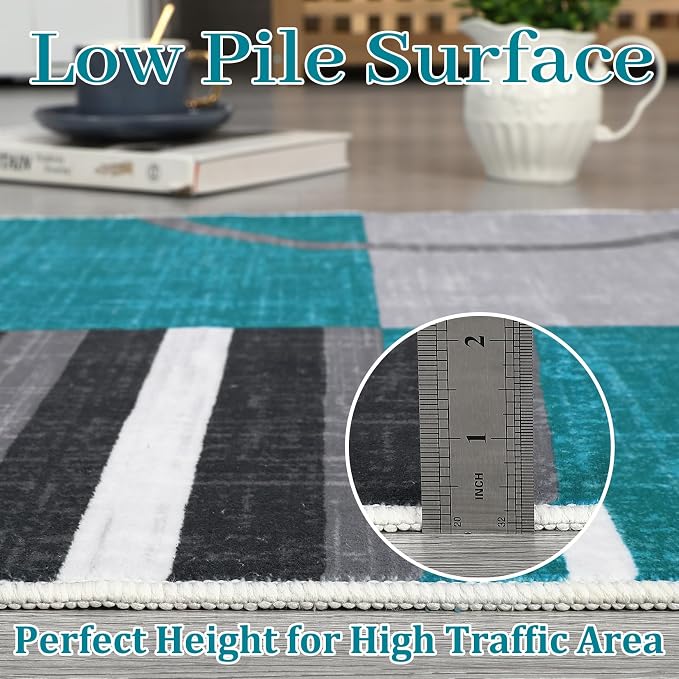 RUGSREAL Large Area Rug 8x10 Modern Geometric Rug Low Pile Thin Rugs | Non Slip Throw Rugs Foldable Carpet Indoor Floor Cover for Bedroom