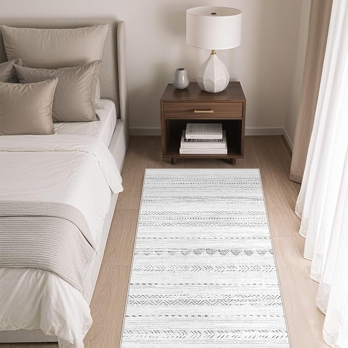 Nakagishi Boho 2x4 Washable Area Rug Non Slip Carpet for Entryway Gray | Pet & Kid Friendly, Machine Washable, Low Pile Carpet for Kitchen Hallway Daily Home Decor,Farmhouse Neutral Moroccan