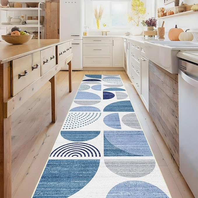 Runner Rug Washable,Blue 2x8 Area Rugs Non Slip Modern Abstract | Long Throw Carpet for Hallways Kitchen Bedroom Entryway Bathroom Laundry Boho Soft Low Pile Floor Indoor Bohemian Navy Blue