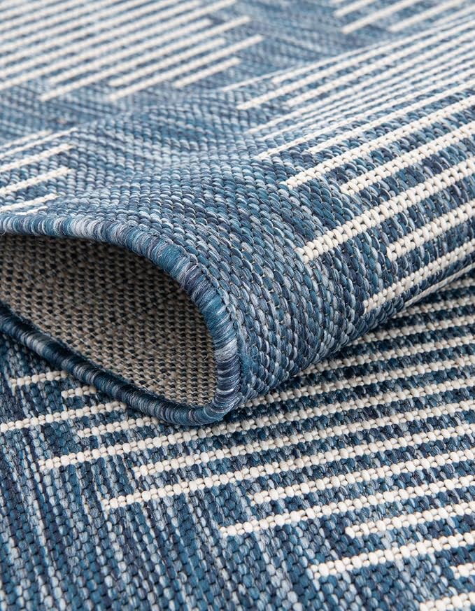 Unique Loom Outdoor Modern Collection Area Rug - Tambor (2' x 6' 1" Runner, Blue/ Ivory)