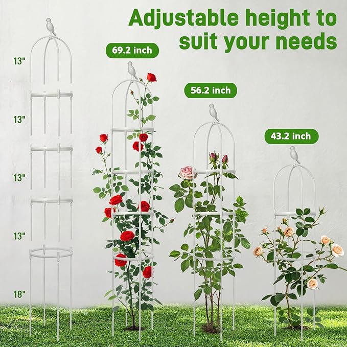 2 Pack Trellis for Climbing Planting Outdoor, 6ft Plant Trellis-Rustproof Metal Pipe with Heavy Duty Plastic Coated, Potted Plant Support for Clematis Vine Jasmine Support (White, 2 Pack)