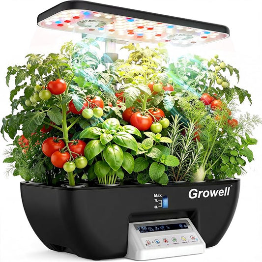 Growell 17 Pods Hydroponics Growing System Kit, Indoor Garden with 2 Fans | for Airflow & Anti-Mold, LED Grow Light, Smart Water Cycle, Auto Timer, 10L Large Water Tank,Gardening Gift, Black/White