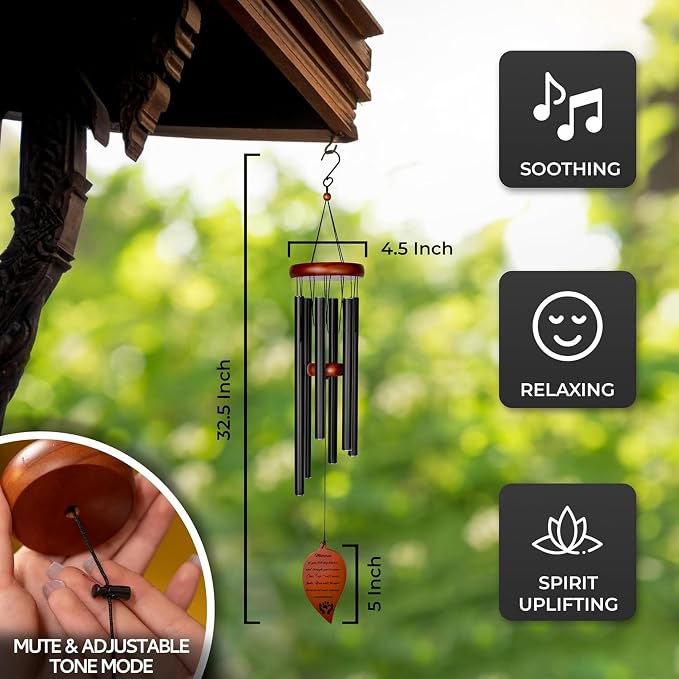 Pet Memorial Wind Chimes For Dogs - 32.5" Pet Remembrance Wind Chime - Dog Memorial Gifts For Loss Of Dog - Prime Bereavement Gift Idea For Loss Of Cat Sympathy Gift - Bereavement Gifts Dogs