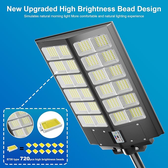 Solar Street Lights Outdoor Waterproof 9000W - LED Solar Powered Street Light Dusk to Dawn with Mention Sensor, Heavy Duty Large Outdoor Solar Lights for Parking Lot/Garden/Yard/Pathway Lighting
