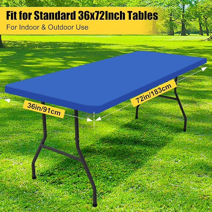 Smiry 6 Pack Rectangle Picnic Table Cloth, Waterproof Elastic Fitted Tablecloths, Washable Polyester Rectangular Patio Table Cover for Camping, Indoor and Outdoor (Blue, 36"x72")