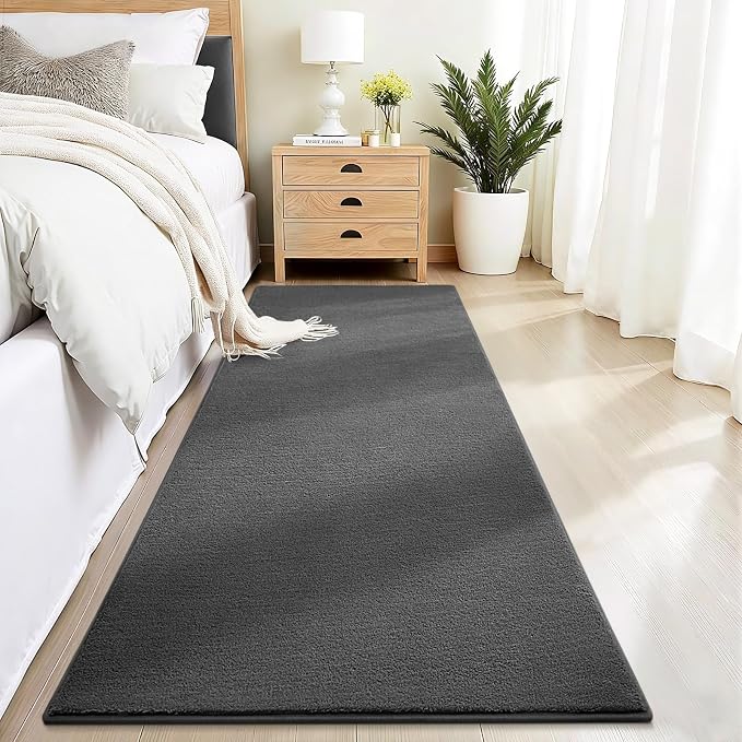 Vasofe Grey Hallway Runner Rug, 2x6 Runner Rugs Non Slip, Bedroom Carpet | Indoor Thickened Memory Foam Bedside Rugs for Bedroom Dorm Boys Room, Washable Low Pile Carpets for Entrance Hall