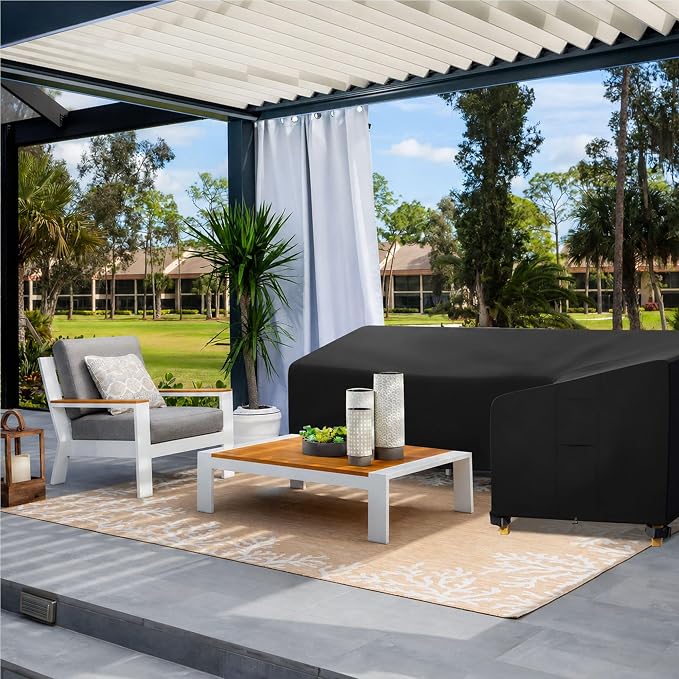 iBirdie Outdoor Sectional Cover fit 120 x 120 inch, 118 x 118, 119 x 119, 116 x 116 L-Shaped Patio Sofa Waterproof Weatherproof 600D Heavy Duty Garden Furniture Cover for Outside L Shape Couch
