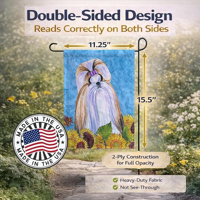 Caroline's Treasures SS4234GF Shih Tzu in Summer Flowers Garden Flag Mailbox Flag Decorative Yard Flag Banner Outside Patio Artwork Yard Flower Beds, Garden Size, Multicolor