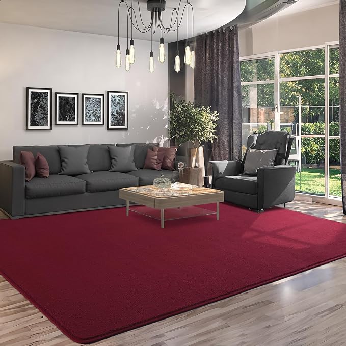 AROGAN 5x7 Area Rugs for Living Room Non Slip Dorm Bedroom Rug, Wine Red | Modern Area Rugs with Soft Memory Foam, Minimalist Washable Indoor Floor Carpet for Dining Room Office Kids Playroom Decor