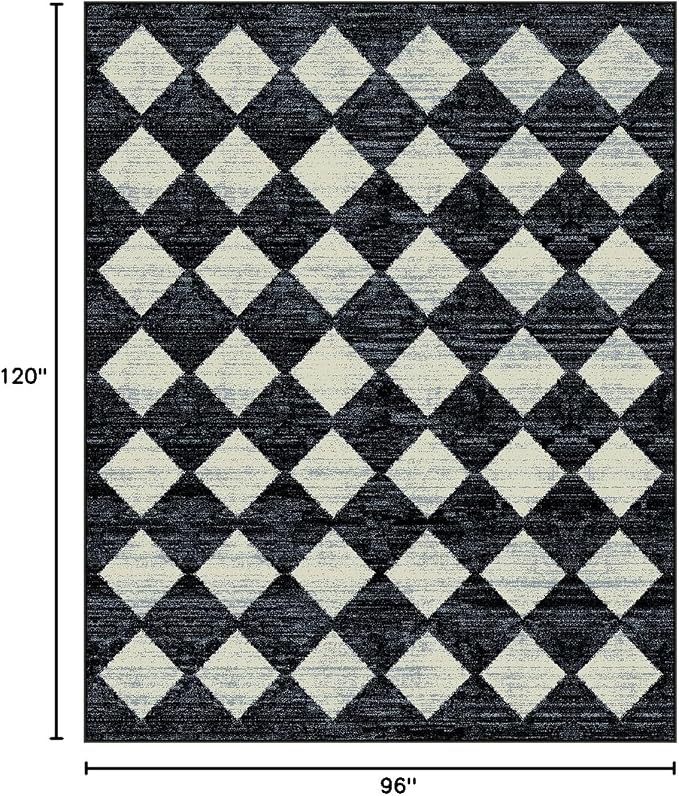 Checkered Area Rug 8x10 Black, Washable Non Slip Modern Living Room Bedroom