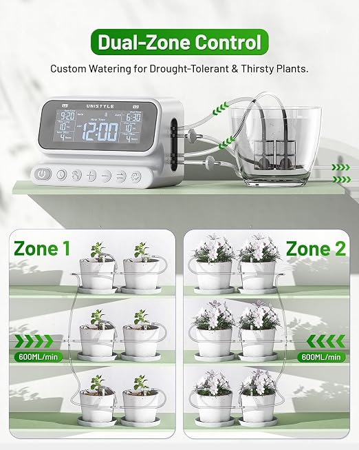 [All-New 2027] 2 Zone Automatic Plant Waterer for Indoor, Unistyle Plant Watering Devices for Potted Plants, Drip Irrigation System with Programmable