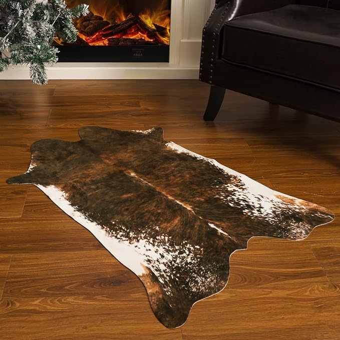 BENRON Small Faux Cowhide Rug, Cow Print Rug for Kitchen Hallyway 2.3x3.6ft | Western cow hide rug for Home Decor, Washable Rugs with Irregular Animal Skins and Hides, Non Slip, Olive Green