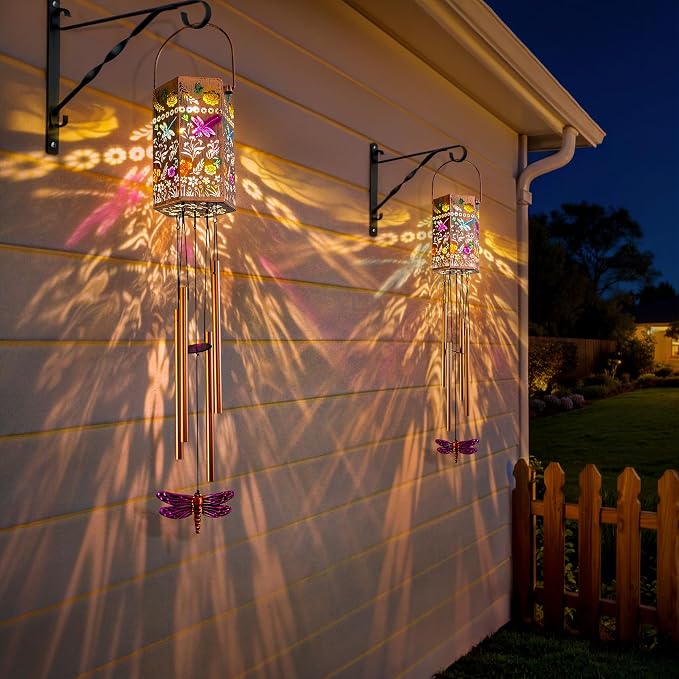 Dragonfly Solar Wind Chimes for Outside, Solar Lantern Outdoor Waterproof Lights for Home Garden Yard Decor, Birthday Gifts for Mom Grandma Women