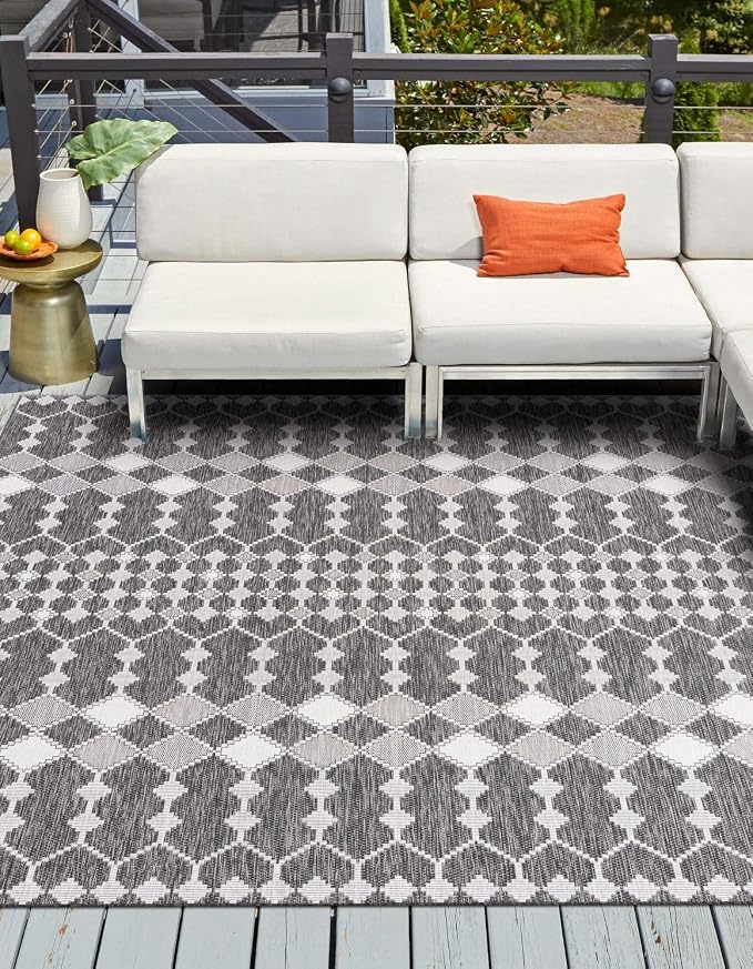 Unique Loom Outdoor Trellis Collection Area Rug - Traliccio (10' Square, Charcoal/ Ivory)