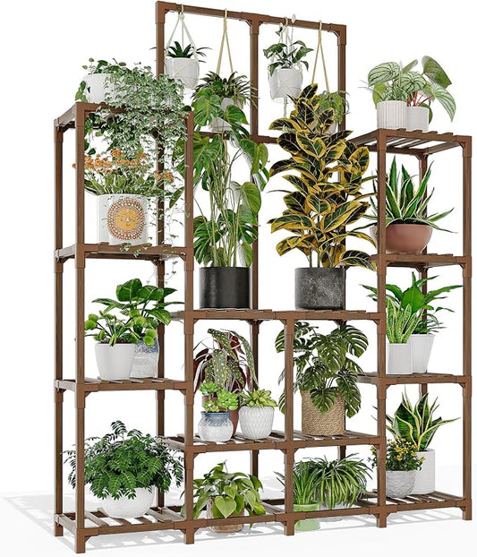 GENTINGBRO Plant Stand Indoor Outdoor 63" Tall Plant Shelf for Plants 12-Tier Large Plant Sheves for Living Room Heavy Duty Plant Rack Garden Balcony Patio Hanging Planter