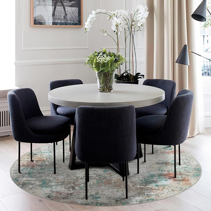 ROYHOME Modern Abstract 6x6 Round Area Rug Non Shedding, Colorful | Non Slip Rug Low Pile Stain Resistant for Bedroom Living Room office Dining Room
