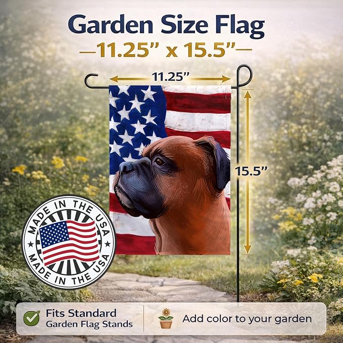 Caroline's Treasures CK6454GF Boxer Dog American Flag Garden Flag Mailbox Flag Decorative Yard Flag Banner Outside Patio Artwork Yard Flower Beds, Garden Size, Multicolor