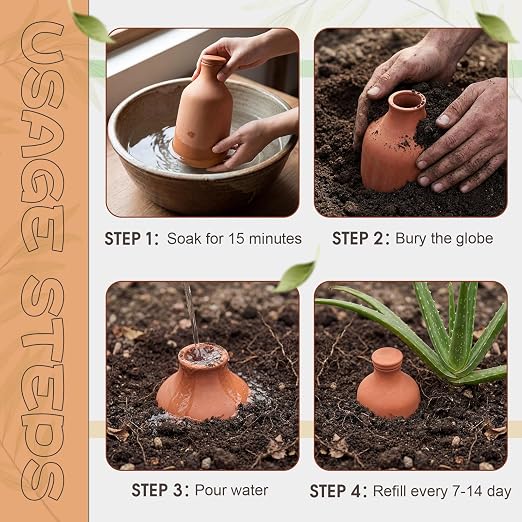 DoubleFill 1 Pcs 50 oz Ollas Terracotta Watering Pots Self Watering Planter Insert Terracotta Globes Clay for Outdoor Indoor Garden Plants, Easy to Refill
