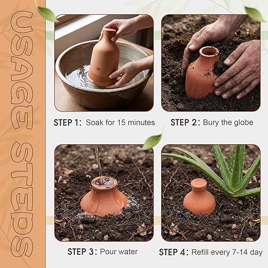 DoubleFill 2 Pcs 50oz Ollas Terracotta Watering Pots Self Watering Planter Insert Terracotta Globes Clay for Outdoor Indoor Garden Plants, Easy to Refill