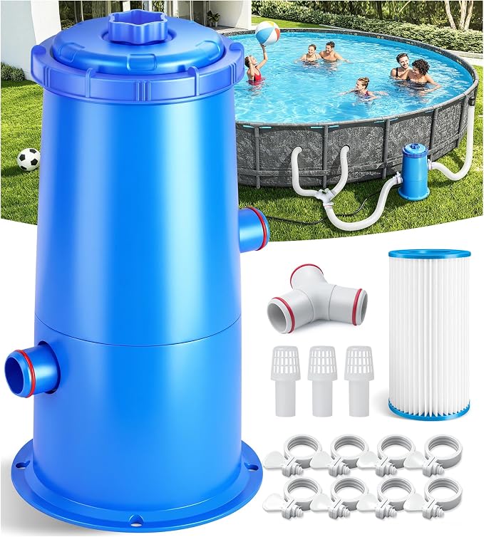 DeeprClean 1000 GPH Pool Filter Pump for Above Ground Pools, Type A/C Cartridge Filter Pump System, Safety ETL Listed Above Ground Pool Pump with GFCI, Improved Water Circulation & Filtration -Cyan