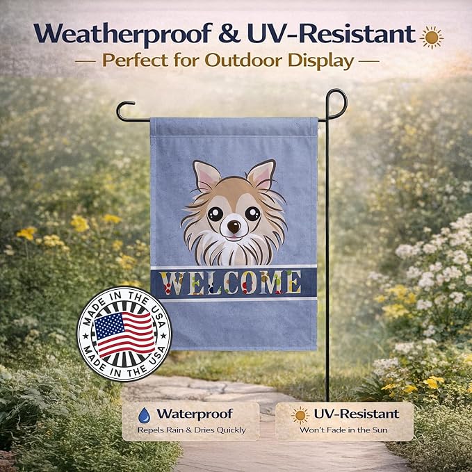 Caroline's Treasures BB1437GF Chihuahua Welcome Garden Flag, Blue Mailbox Flag Decorative Yard Flag Banner Outside Patio Artwork Yard Flower Beds, Garden Size, Multicolor