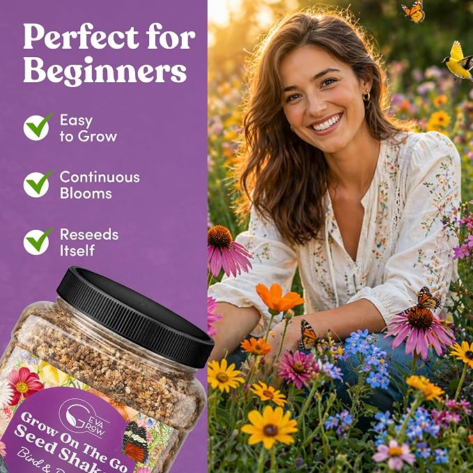 Bulk Wildflower Seed - Bird & Butterfly Garden Seed Mix | Bulk 300,000+ Annual & Perennial Flower Seeds for Planting - Attracts Hummingbirds & Butterfly | No Messy Bags or Packets | Bulk 1 Pound Jar