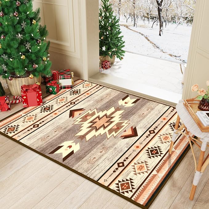 BENRON Western Entryway Rug 2x3, Small Area Rugs for Kitchen, Warm Beige | Southwest aztec Rug,Throw Rugs for Hallway Porch Front Door Washable