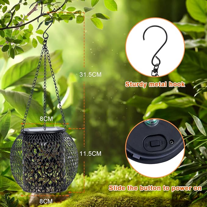Solar Lanterns Outdoor Waterproof, Hanging Solar Lights Outside Garden Decor, Metal Solar Garden Lights Patio Decor for Yard, Solar Powered Lanterns Decorative for Porch Balcony Backyard Fence
