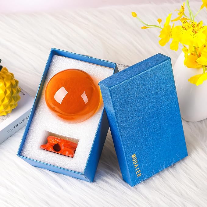 Amber Crystal Ball with Stand 100mm/3.9 inch for Fortune Teller Accessories,Decorative Ball,Magic,lensball Photography,Feng Shui,Witchcraft Decor,Scrying,Large Quartz Crystal Orb Prop Glass Sphere